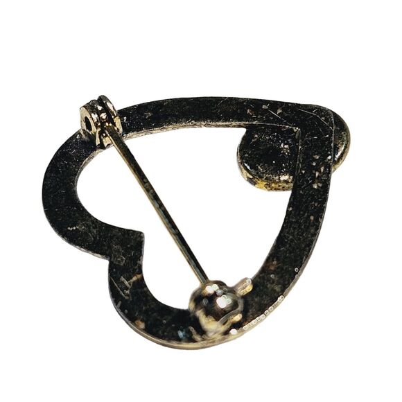 Etched Heart Brooch Blue Stone Beaded Loyalty Pin Gold Tone Unique Love Unisex - Picture 5 of 9